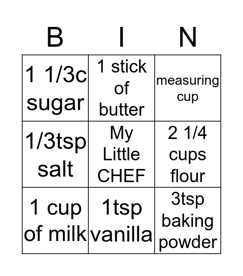 Bakers Bingo Card