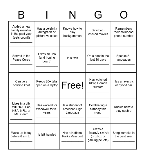 Woodwell Staff Retreat 2026 Bingo Card