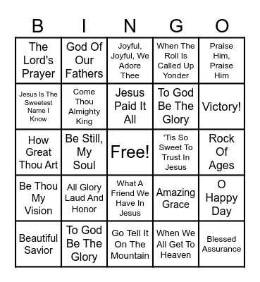 Christian Hymns Bingo Card