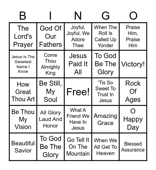 Christian Hymns Bingo Card