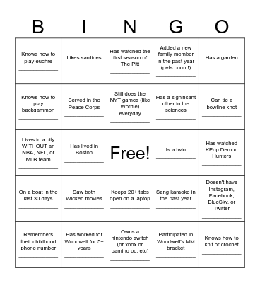 Woodwell Staff Retreat 2026 Bingo Card