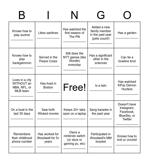 Woodwell Staff Retreat 2026 Bingo Card
