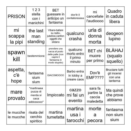 PHASMO SETTIMANAL BINGO # 3 Bingo Card