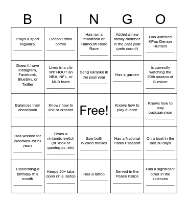 Woodwell Staff Retreat 2026 Bingo Card
