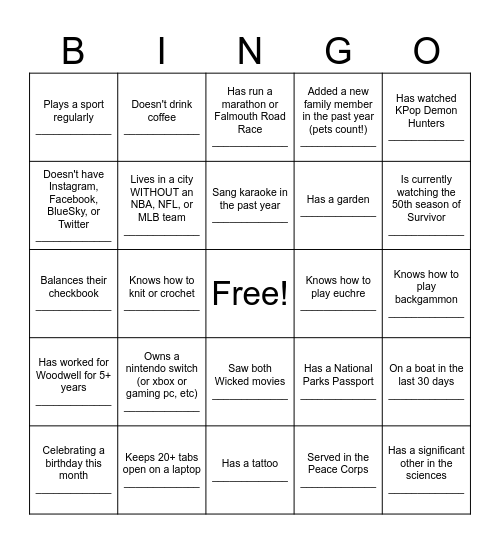 Woodwell Staff Retreat 2026 Bingo Card