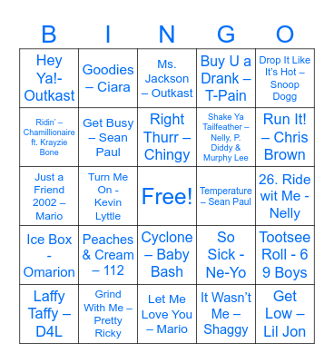 Round 4: Hip Hop and R&B Bingo Card