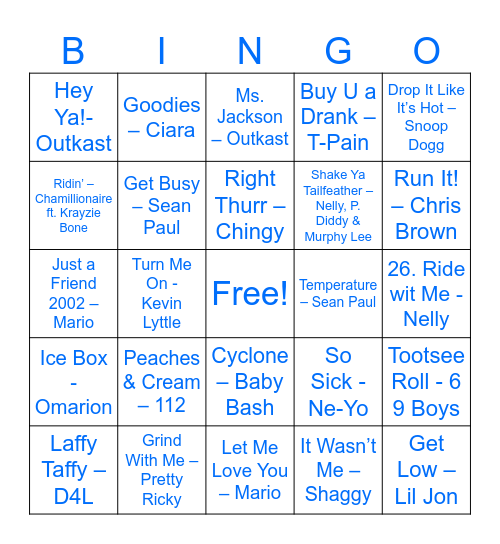 Round 4: Hip Hop and R&B Bingo Card