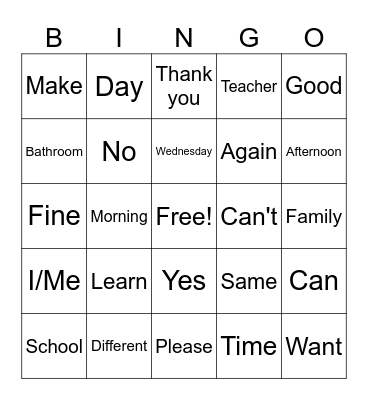 American Sign Language Bingo Card