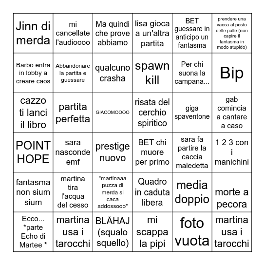 PHASMO SETTIMANAL BINGO # 4 Bingo Card
