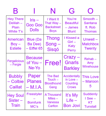 Round 5: Bonus! Bingo Card