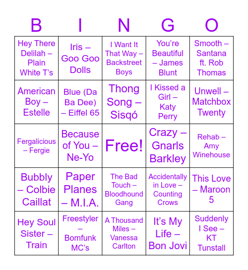 Round 5: Bonus! Bingo Card