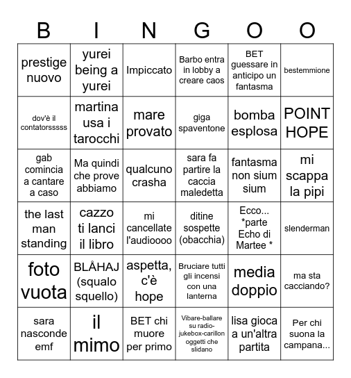 PHASMO SETTIMANAL BINGO # 5 Bingo Card