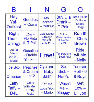Round 4: Hip Hop and R&B Bingo Card