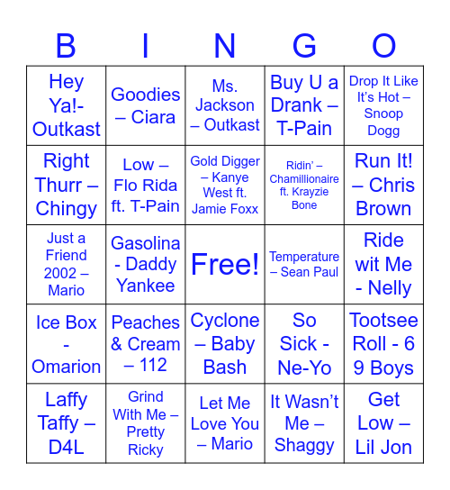 Round 4: Hip Hop and R&B Bingo Card