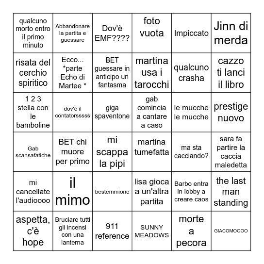 PHASMO SETTIMANAL BINGO # 6 Bingo Card
