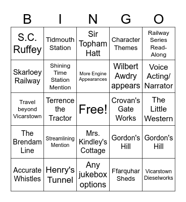 Wonders of Sodor Bingo Card
