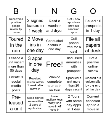 Leasing! Bingo Card