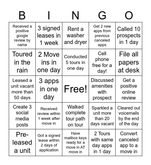 Leasing! Bingo Card