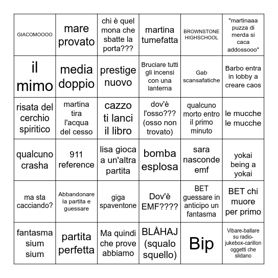 PHASMO SETTIMANAL BINGO # 8 Bingo Card