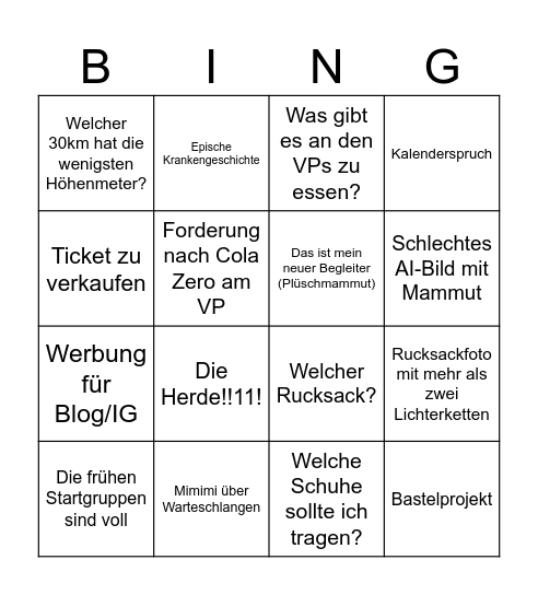 Mammutmarsch Bingo Card