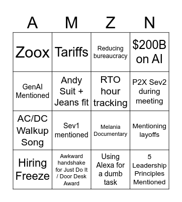 Amazon All-Hands Bingo Card
