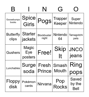 Throwback 90s Bingo Card