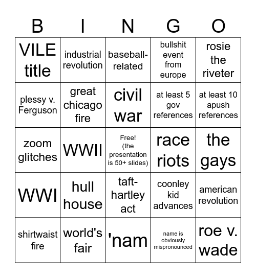 history fair awards Bingo Card