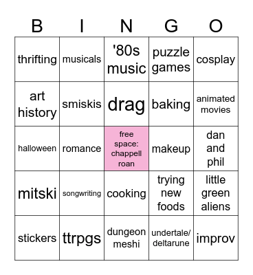 gnome's hobbies and interests Bingo Card