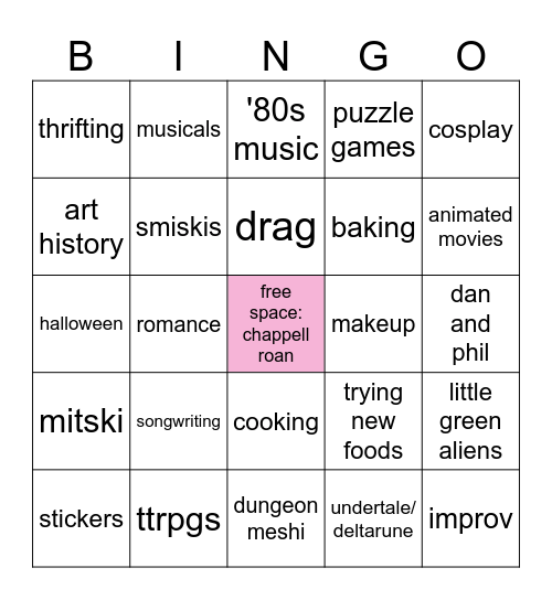 gnome's hobbies and interests Bingo Card