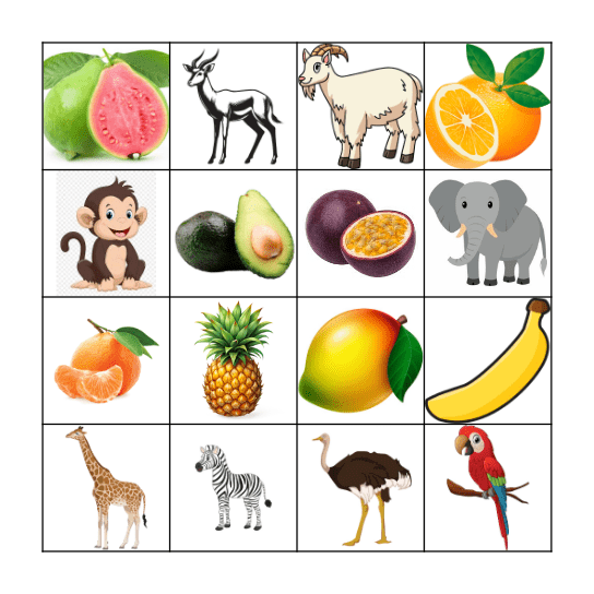 Handa's Surprise Bingo Card