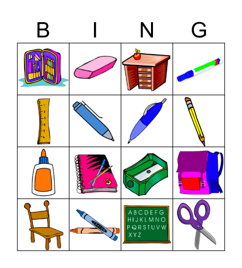 School Supplies Bingo Card