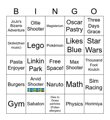 Ozzie Bingo Card