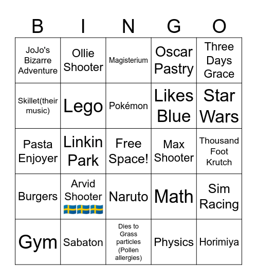 Ozzie Bingo Card