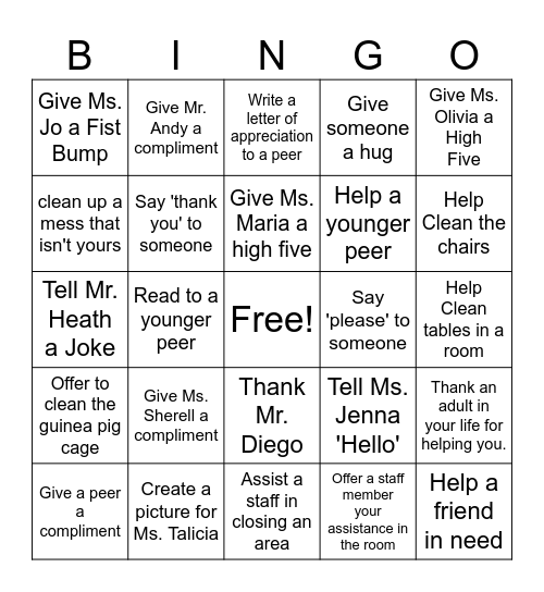 Kindness BINGO Card