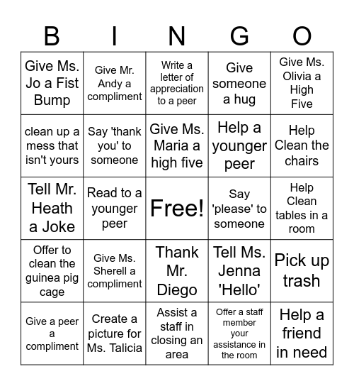 Kindness BINGO Card