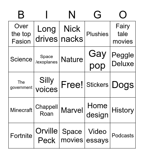 Duckellah's Thingys Bingo Card