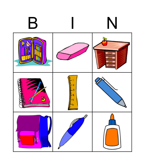 School Supplies Bingo Card