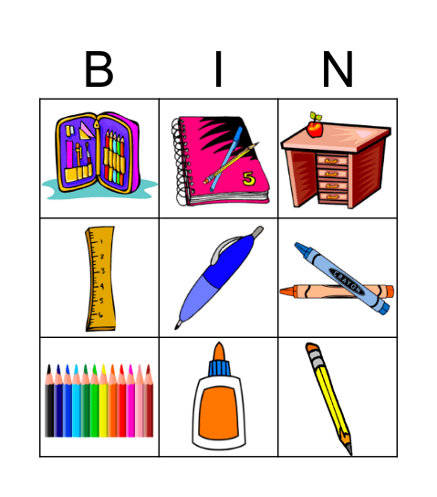 School Supplies Bingo Card