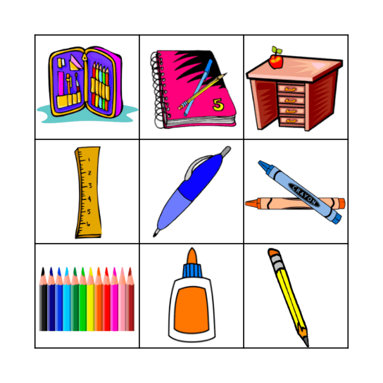 School Supplies Bingo Card