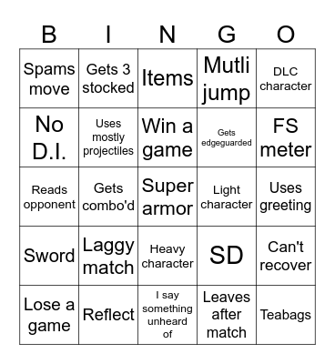 Smash Ultimate Bingo Card