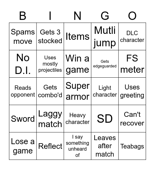 Smash Ultimate Bingo Card