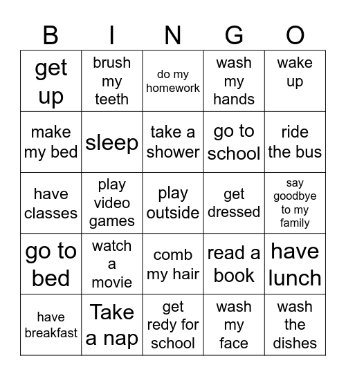 Daily Routine Bingo Card