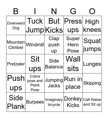 Fitness  Bingo Card