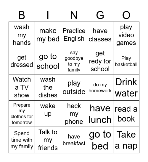 Daily Routines Bingo Card