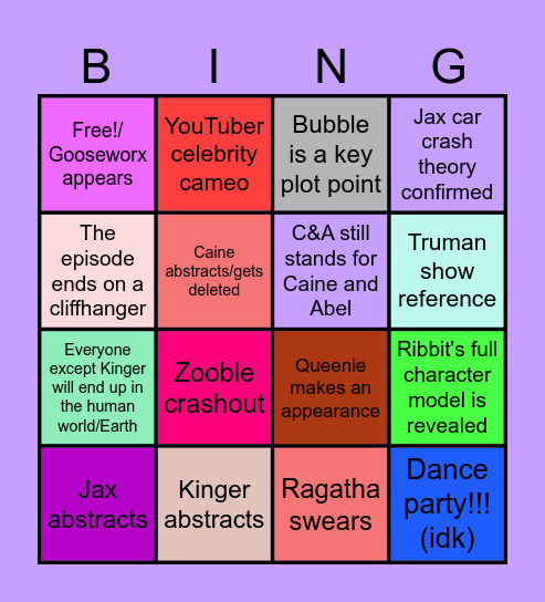 TADC EP 8 Bingo Card