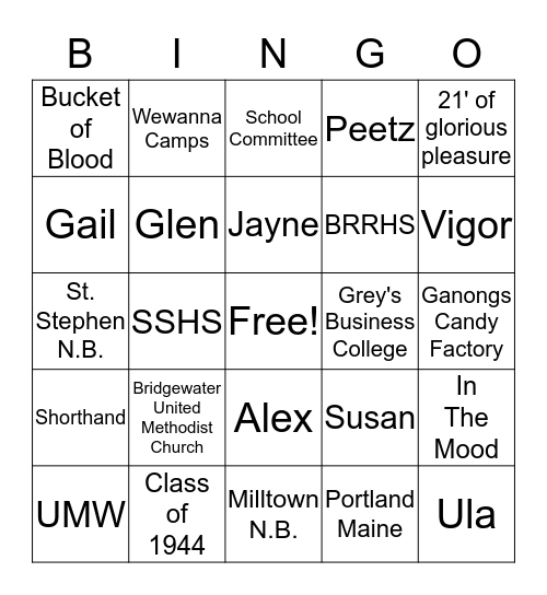 Ruth's Bingo Card