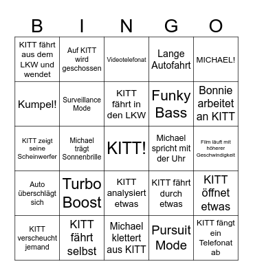 Knight Rider Bingo Card