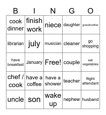 Vocabulary 3-4 A2 Bingo Card