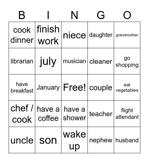 Vocabulary 3-4 A2 Bingo Card