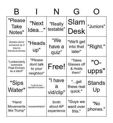 apush Bingo Card